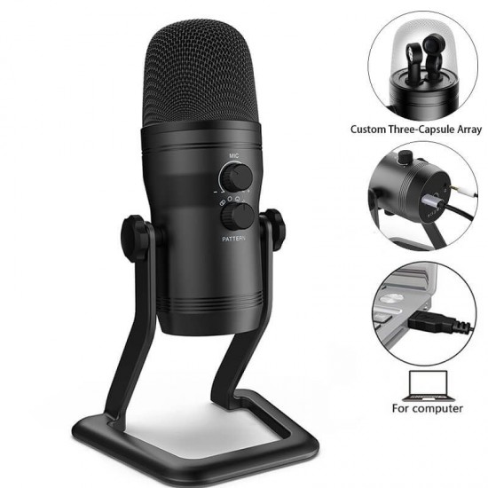 FIFINE K690 USB studio Microphone With 4 Polar Patterns, Gain Dials, Live Monitoring & A Mute Button